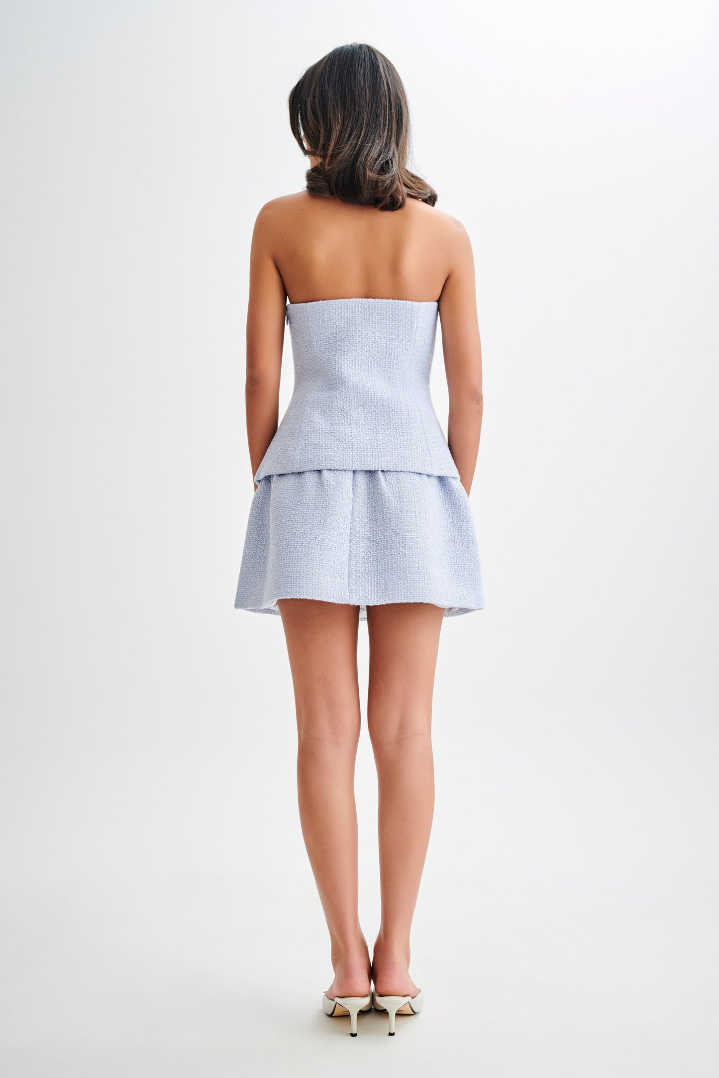 Cyrus Strapless Boucle Top - Sky Blue