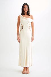 Kristina Satin Maxi Dress With Crochet - Ivory