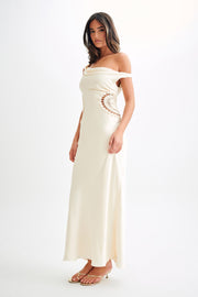 Kristina Satin Maxi Dress With Crochet - Ivory