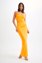 Jemma Draped Slinky Maxi Dress - Orange Sorbet