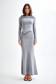 Karlie Knit Maxi Skirt With Ribbed Waist - Charcoal Marle