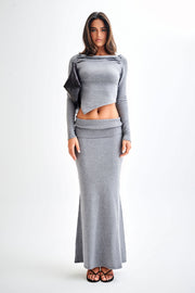 Karlie Knit Maxi Skirt With Ribbed Waist - Charcoal Marle