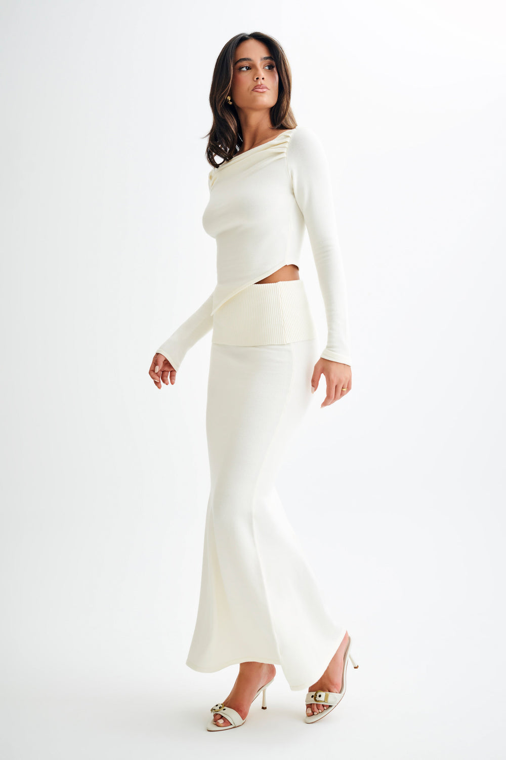 Karlie Knit Maxi Skirt With Ribbed Waist - Ivory