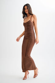 Jasmyn Hot Fix Maxi Dress With Mesh Back - Chocolate