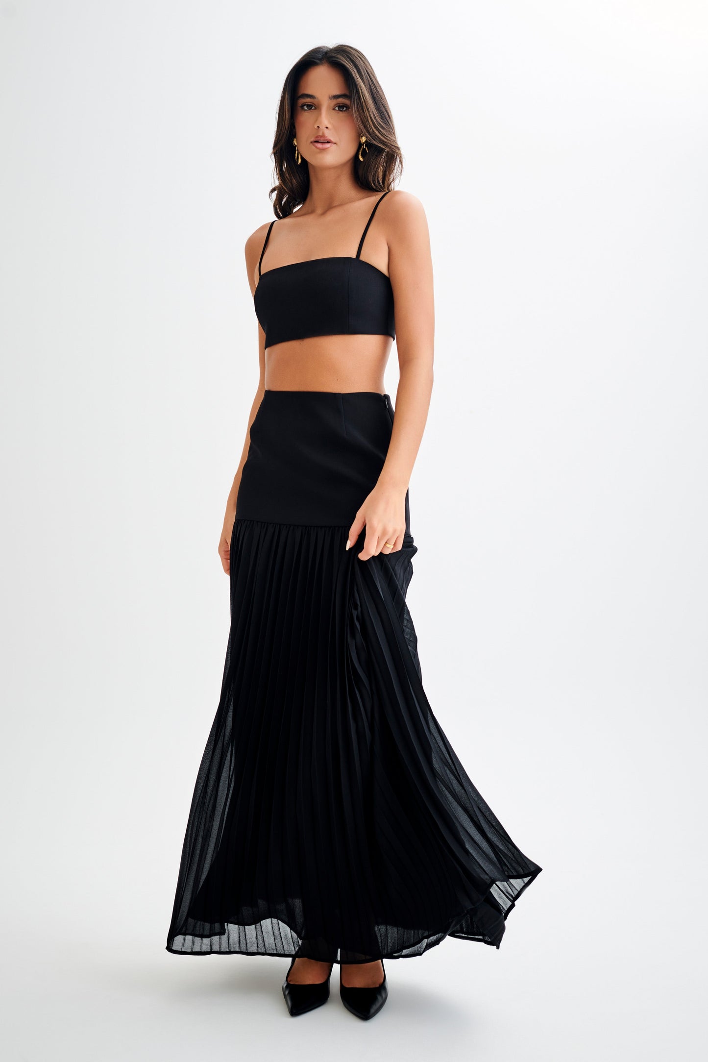 Jillian Pleated Maxi Skirt - Black