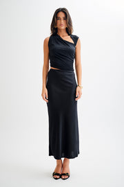 Griselda Draped Slinky Sleeveless Top - Black