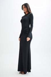 Halcyon Long Sleeve Slinky Maxi Dress - Black