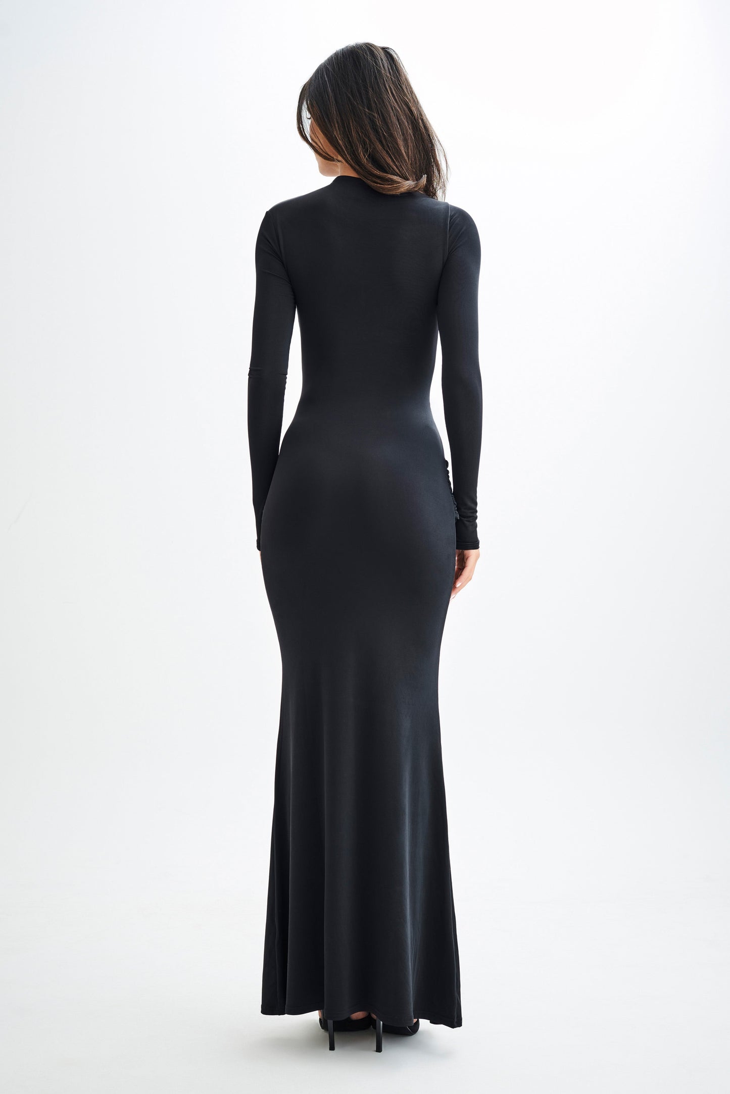 Halcyon Long Sleeve Slinky Maxi Dress - Black