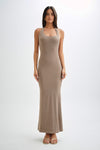 Marianne Asymmetrical Slinky Maxi Dress - Vintage Olive