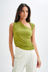 Griselda Draped Slinky Sleeveless Top - White