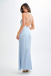 Blanche Satin Pearl Halter Maxi Dress - White