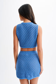 Lorenza Crochet Button Down Crop Top - Periwinkle