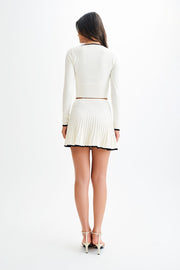 Jolene Contrast Pleated Knit Mini Skirt - White