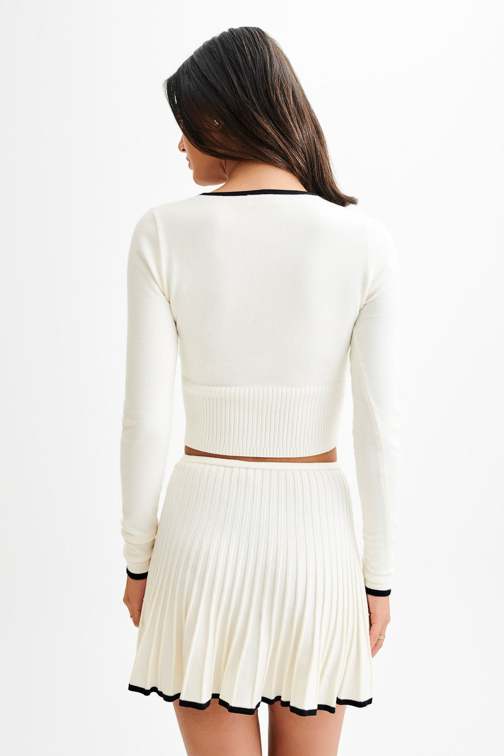 Jolene Contrast Pleated Knit Mini Skirt - White