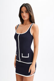 Becky Contrast Knit Longline Top - Navy & Ivory