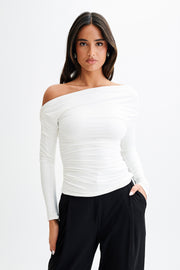 Alayna Long Sleeve Recycled Nylon Ruched Top - White