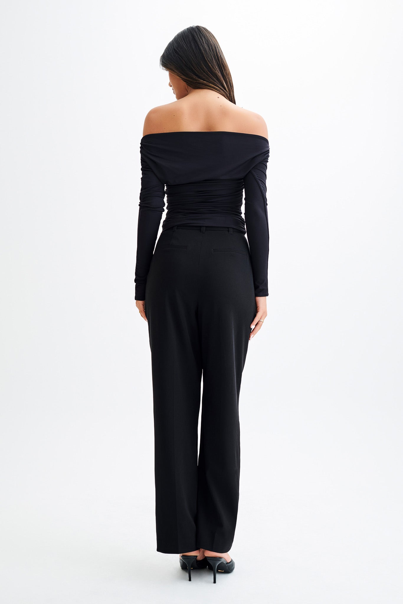Alayna Long Sleeve Recycled Nylon Ruched Top Black MESHKI