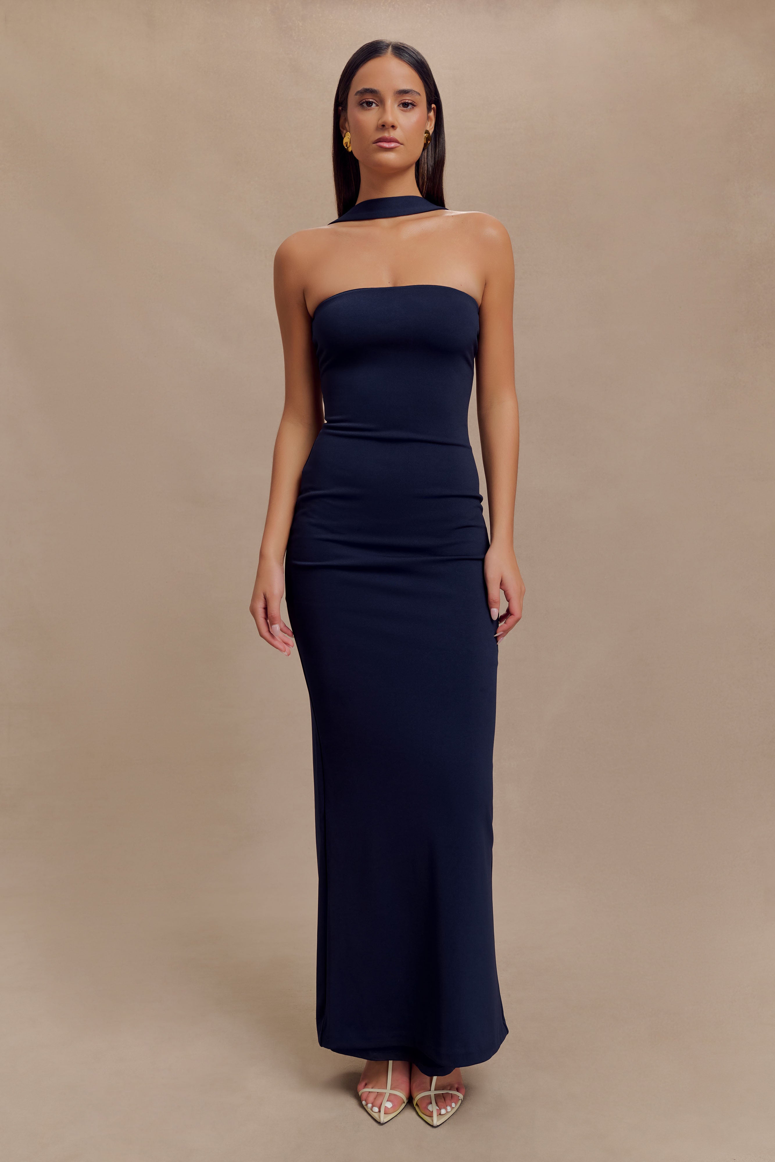 Velma Halter Collar Maxi Dress Dark Navy MESHKI