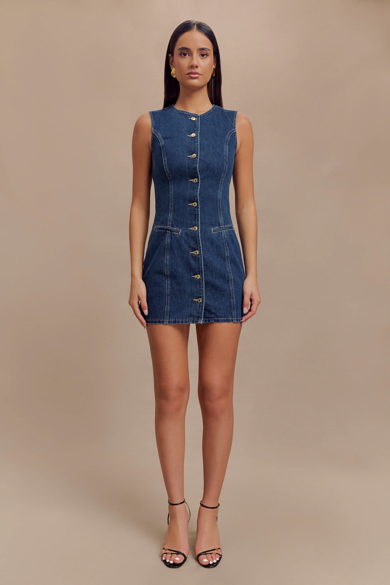 Jane Button Down Denim Mini Dress - Dark Blue