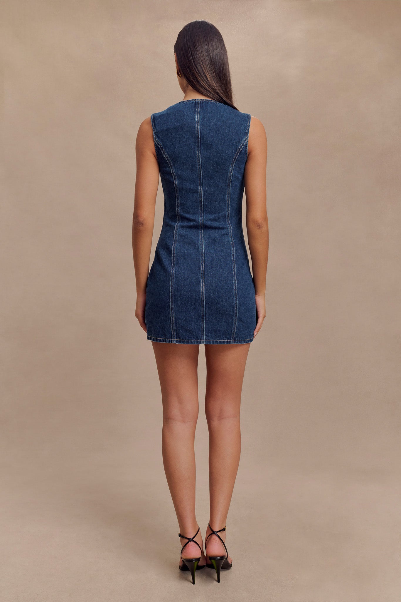 Jane Button Down Denim Mini Dress - Dark Blue