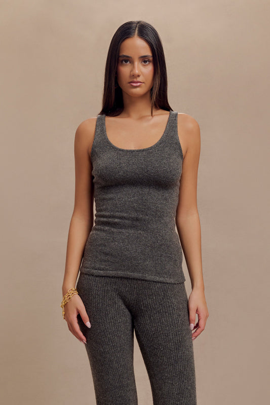 Shyann Sleeveless Longline Knit Top - Charcoal Marle