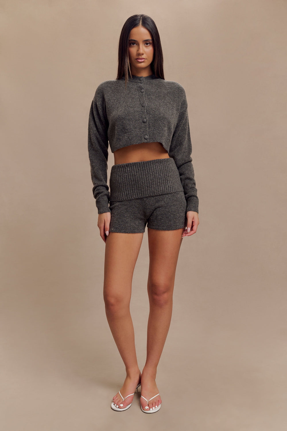 Shelby Knit Cardigan - Charcoal Marle