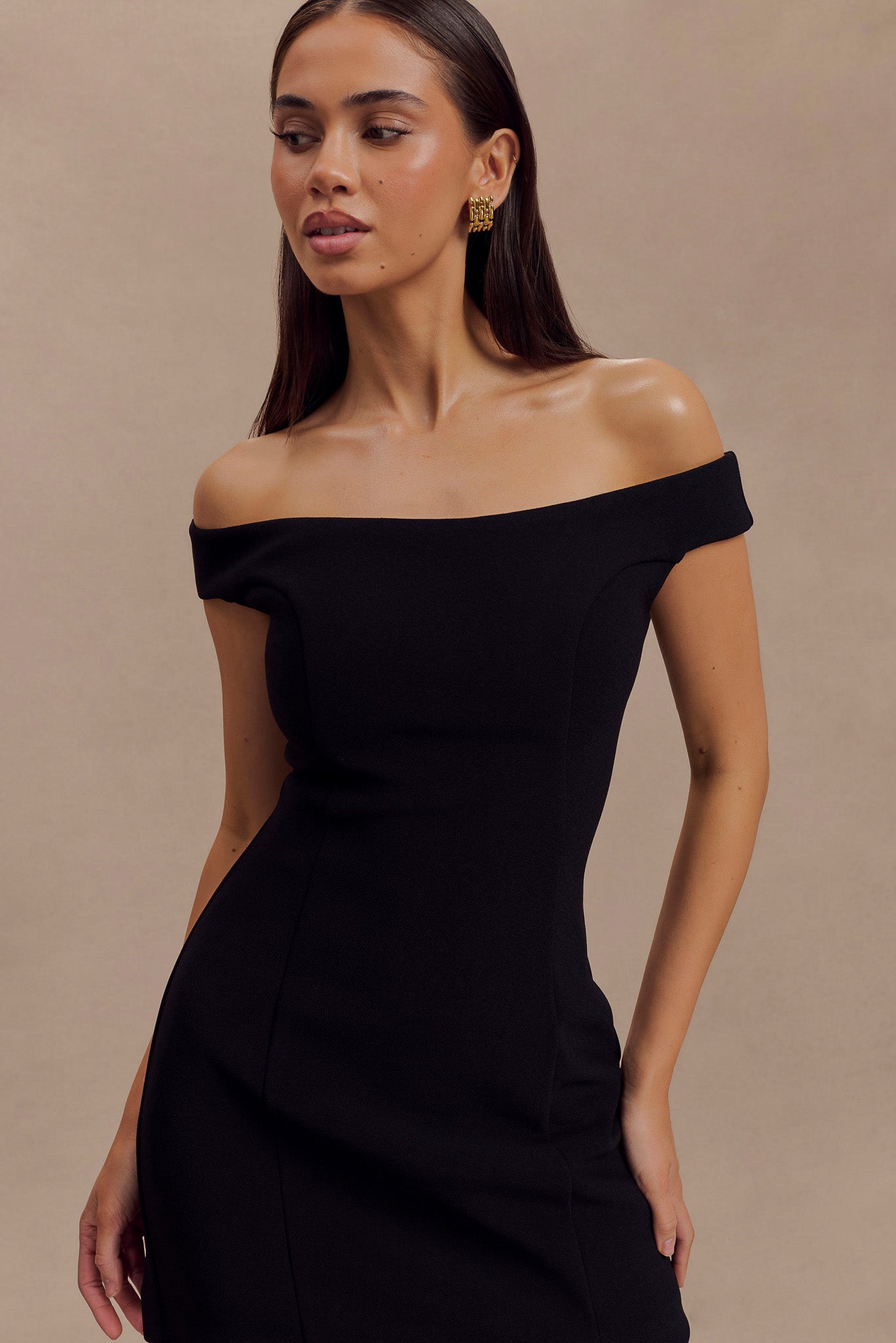 Cassidy Crepe Off Shoulder Mini Dress - Black