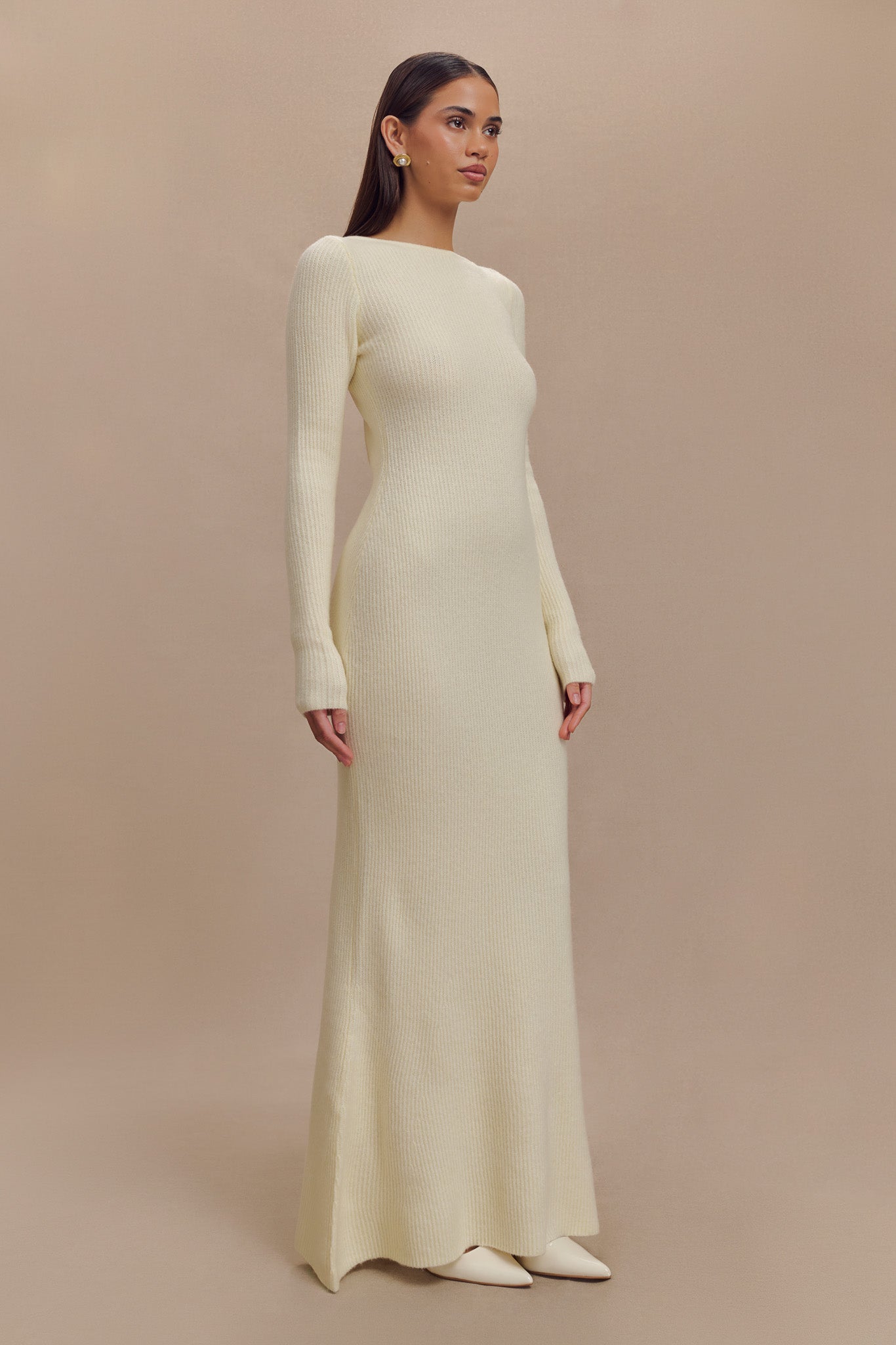 Emily Long Sleeve Knit Maxi Dress - Ivory Marle