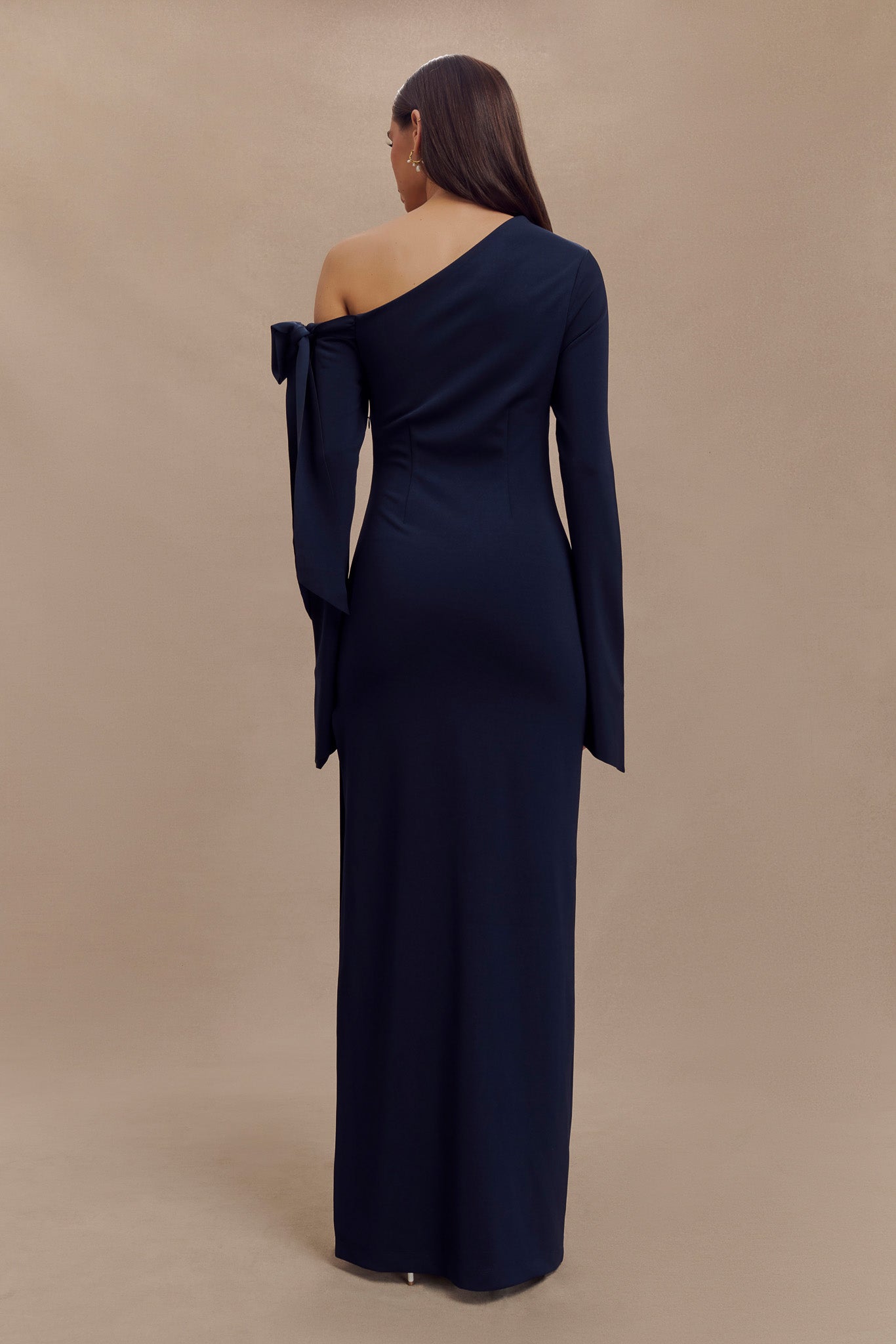 Nicola One Shoulder Crepe Maxi Dress - Dark Navy