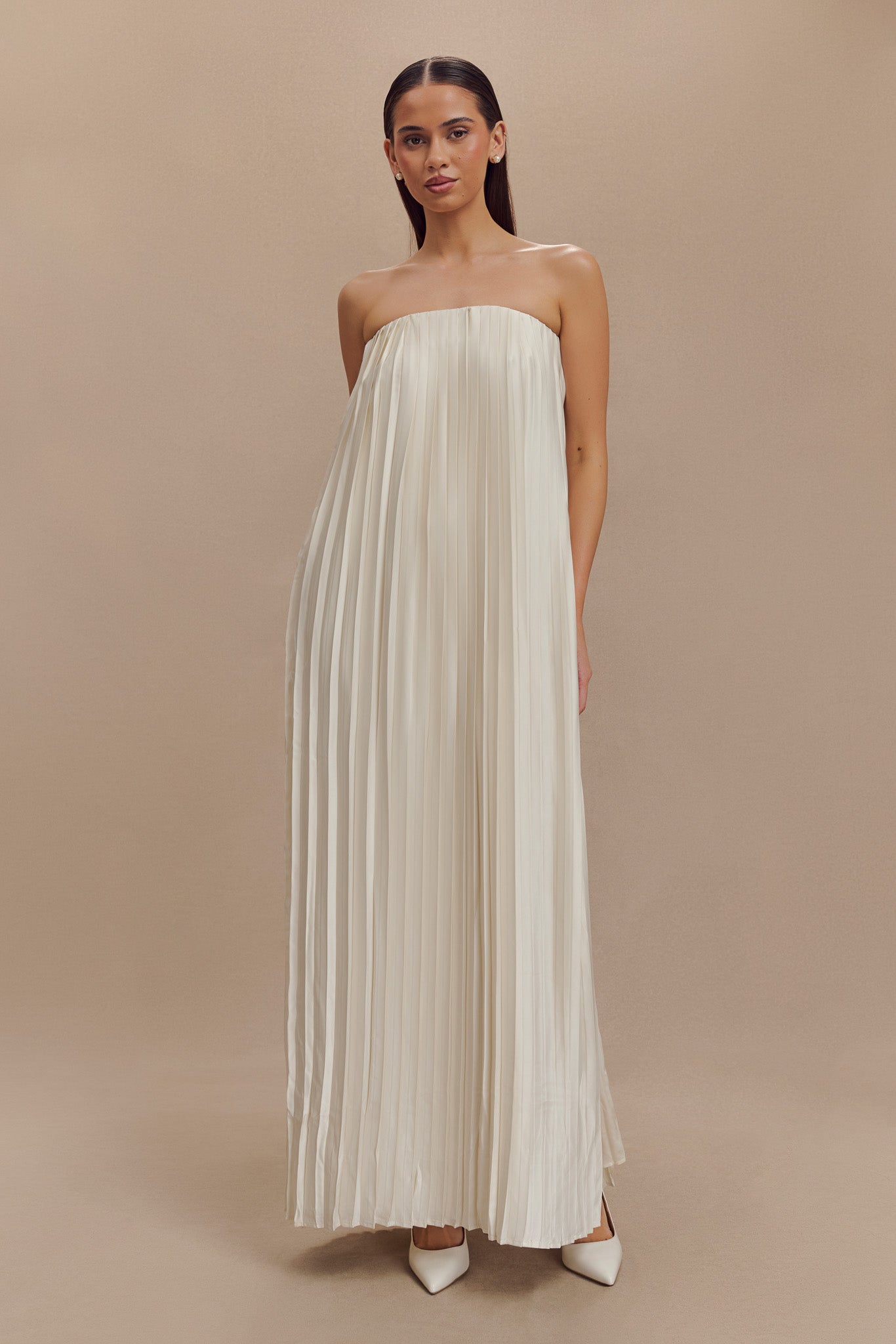 Myrah Plisse Strapless Maxi Dress - Ivory