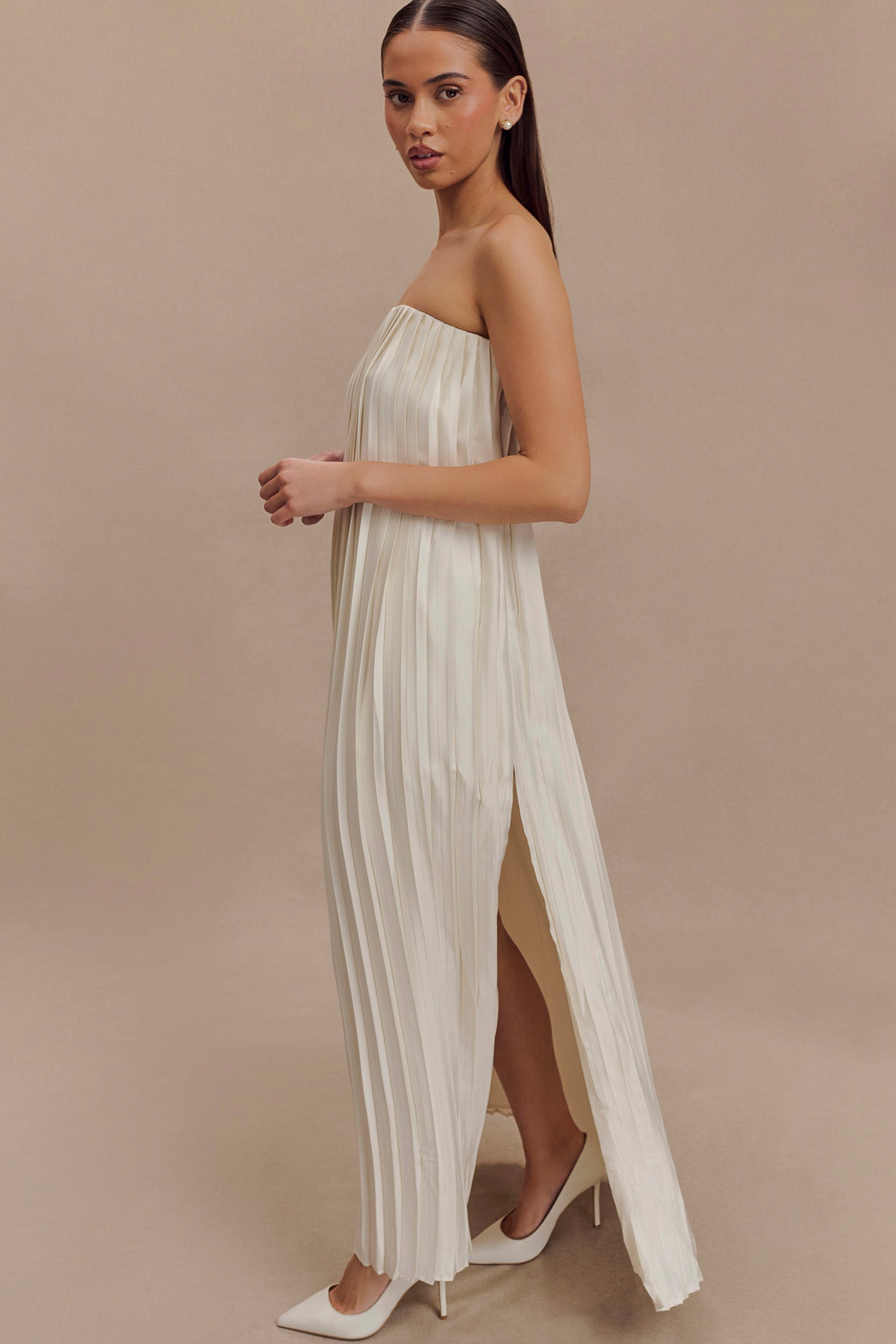 Myrah Plisse Strapless Maxi Dress - Ivory