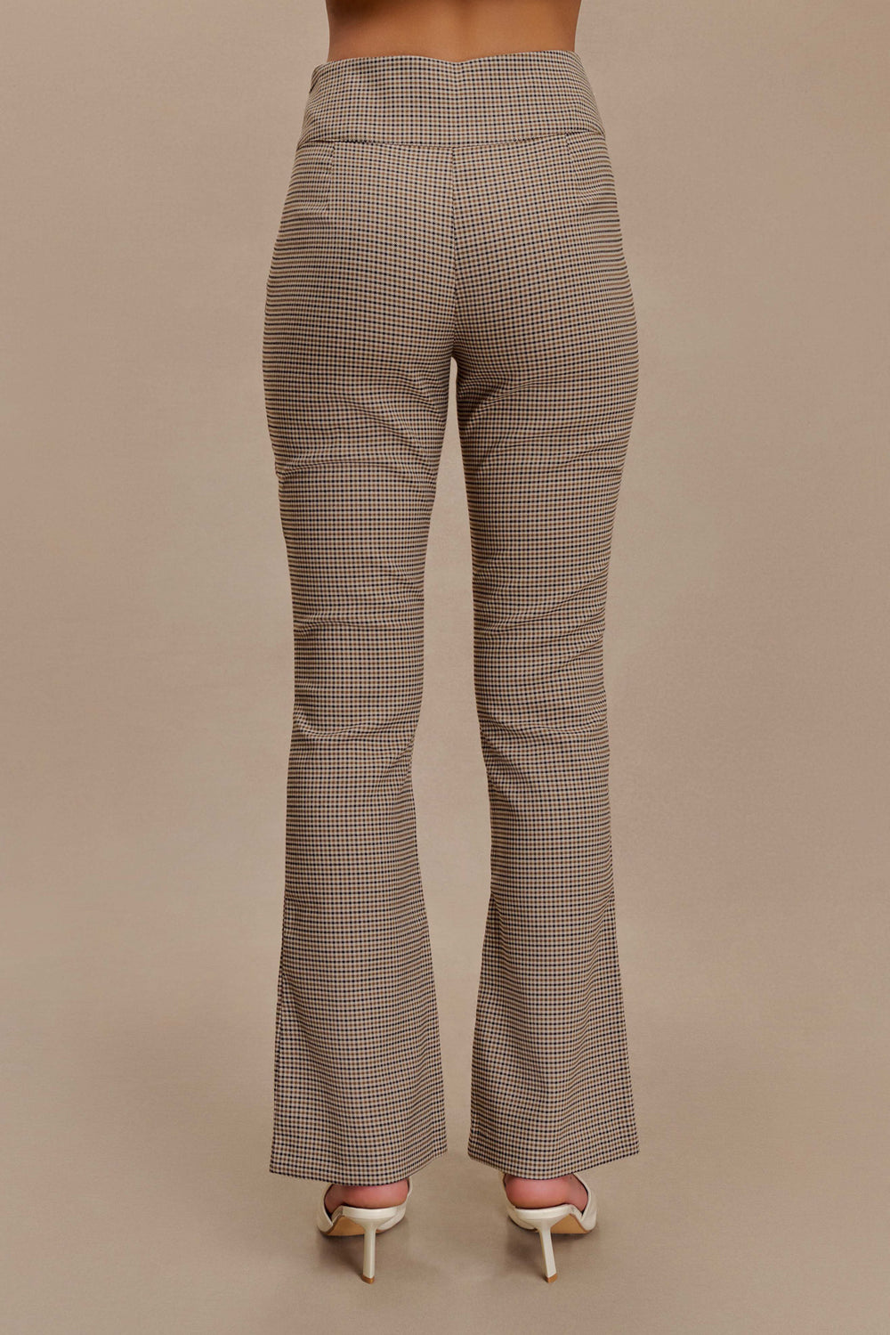 Sweeney Mid Rise Buckle Straight Leg Pant - Tan Check