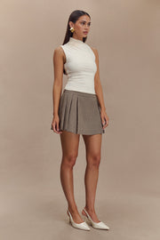 Angie Pleated Buckle Mini Skirt - Tan Check