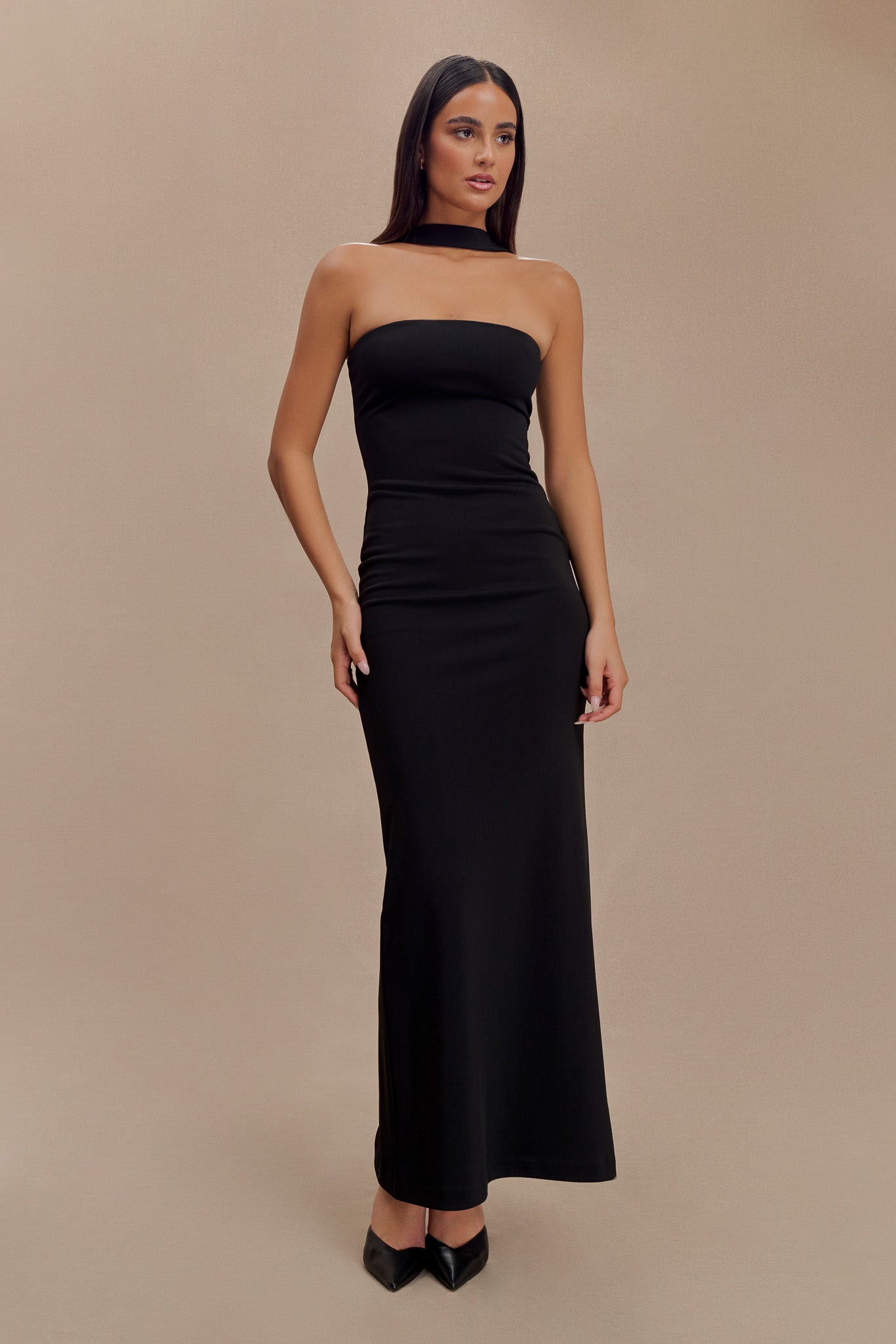 Velma Halter Collar Maxi Dress - Black