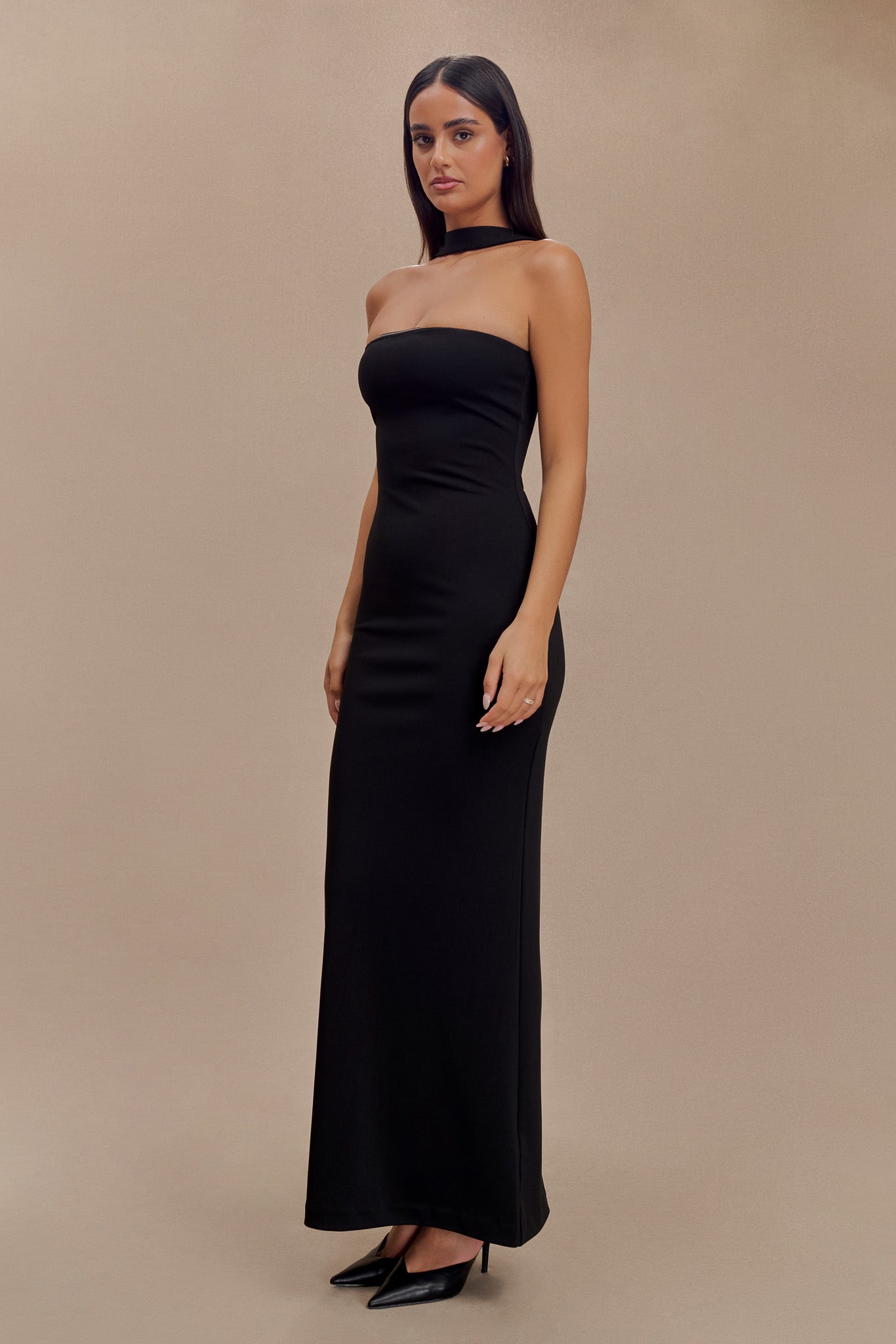 Velma Halter Collar Maxi Dress - Black