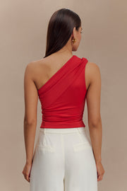 Solene One Shoulder Recycled Nylon Twist Top - Ruby