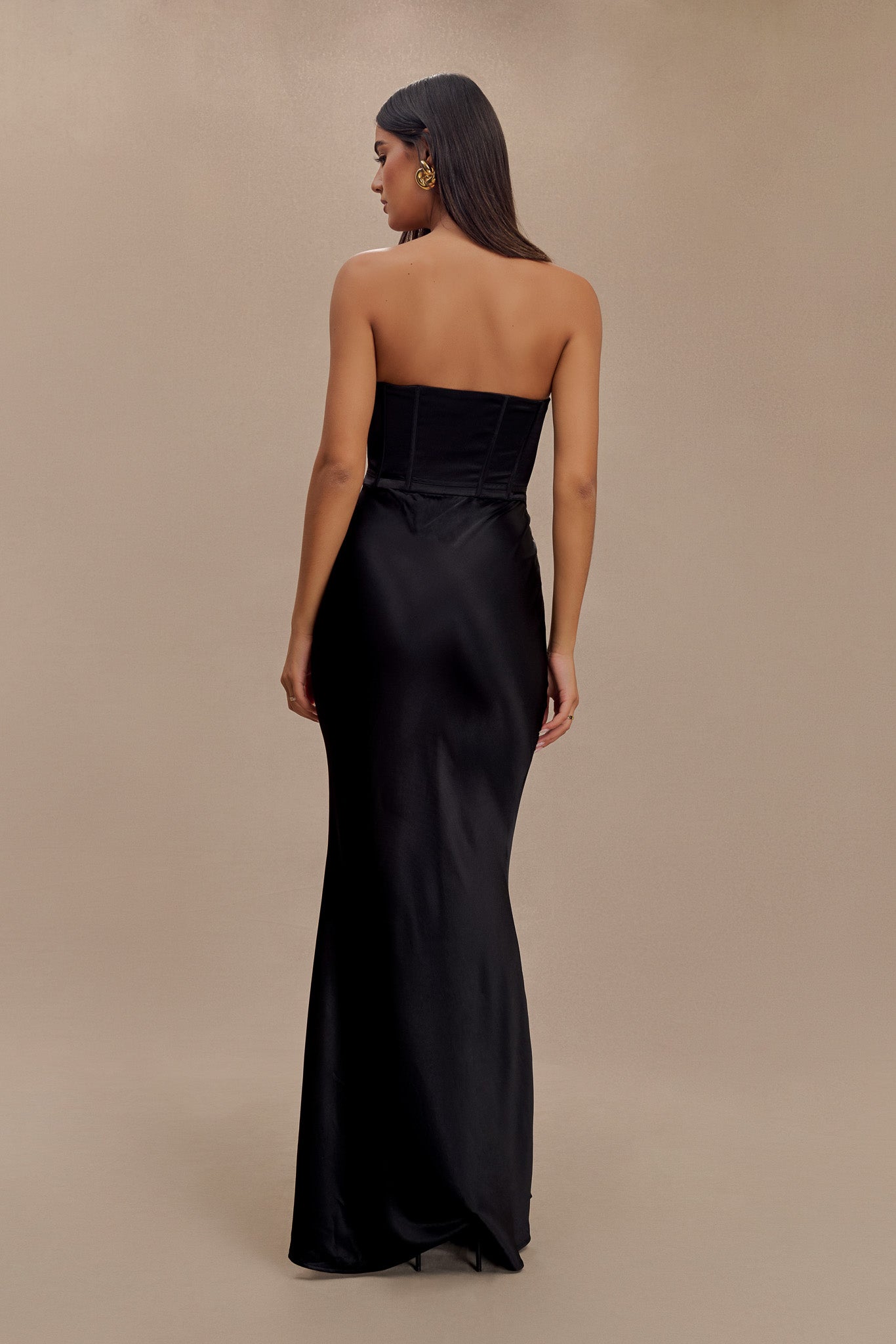 Harlow Satin Strapless Maxi Dress - Black