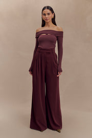 Jacqueline Pleated Wide Leg Pants - Mahogany