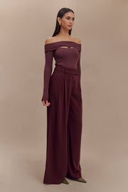 Jacqueline Pleated Wide Leg Pants - Mahogany