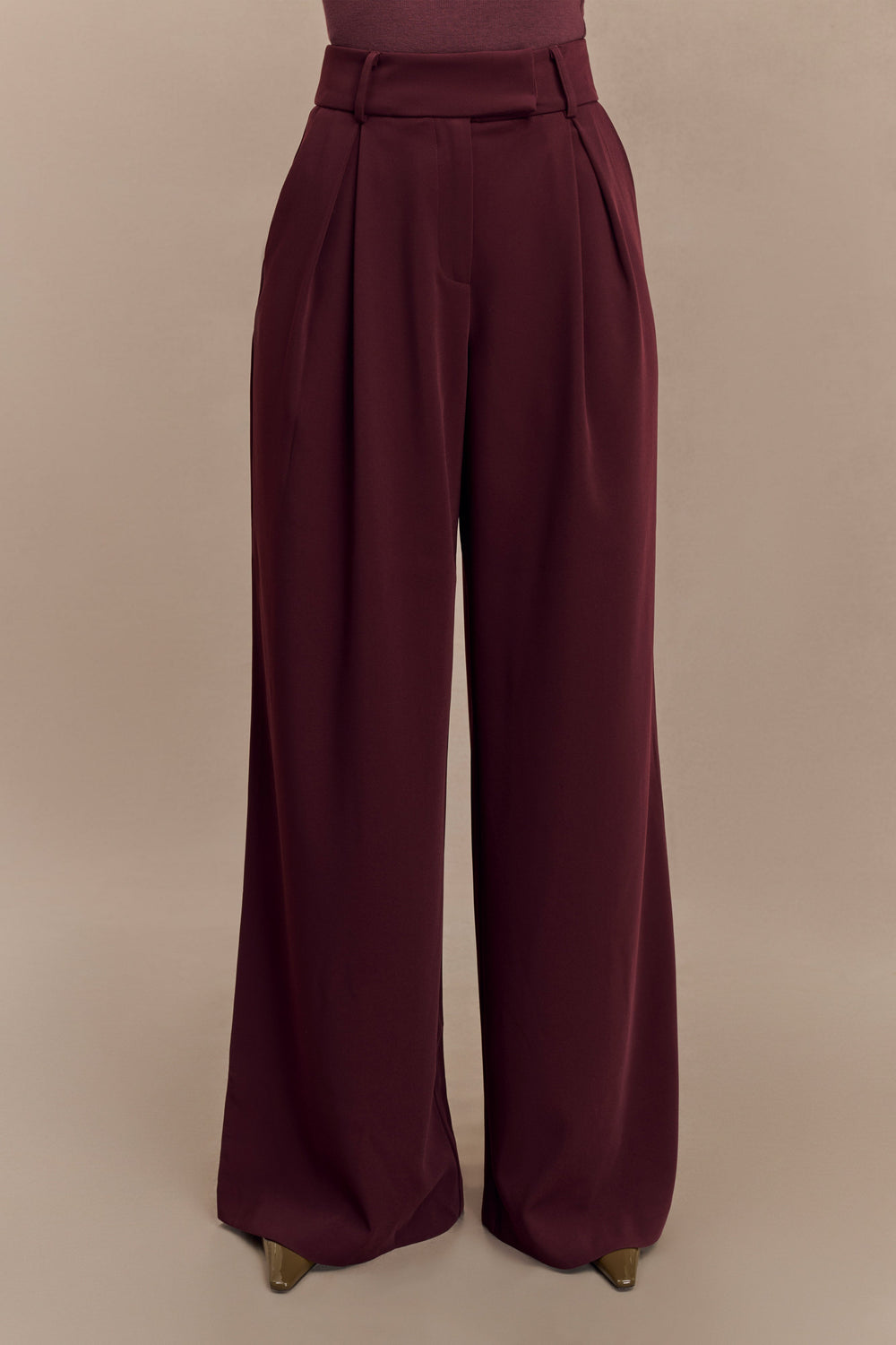 Jacqueline Pleated Wide Leg Pants - Mahogany