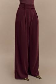 Jacqueline Pleated Wide Leg Pants - Mahogany