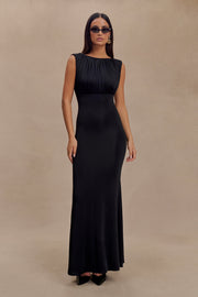 Malia Slinky Ruched Maxi Dress - Black