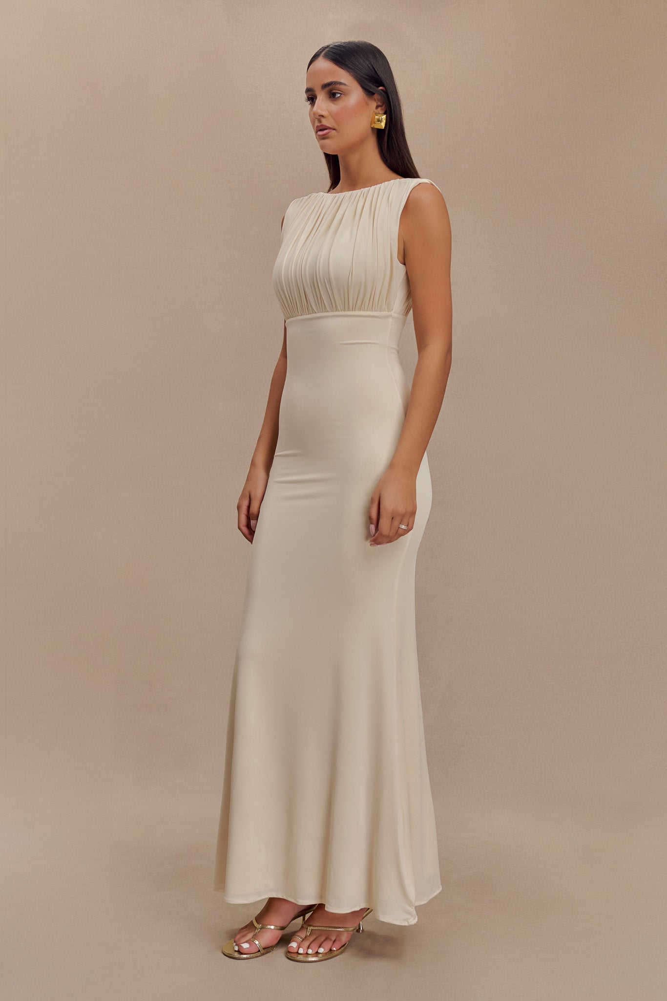 Malia Slinky Ruched Maxi Dress - Ivory