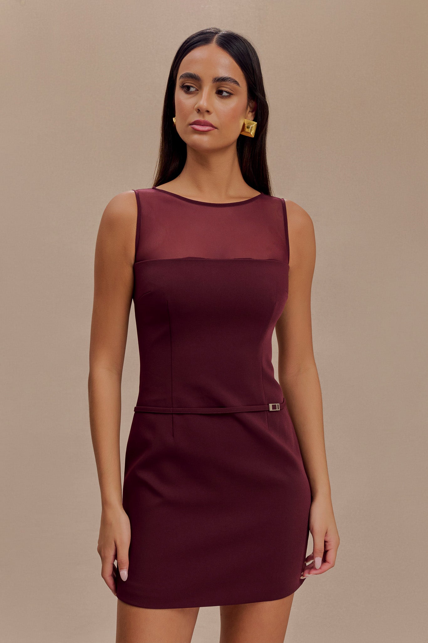 Posie Suiting Belted Mini Dress - Mahogany