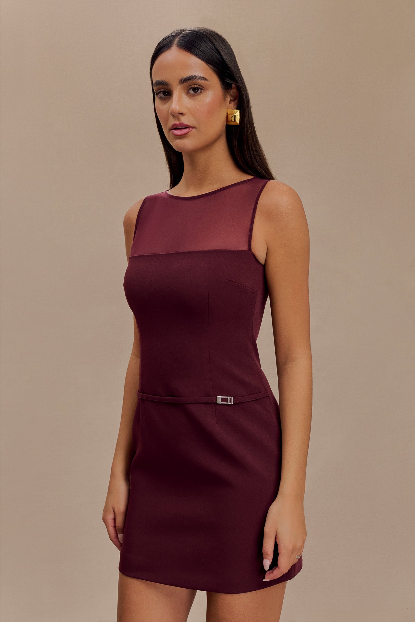 Posie Suiting Belted Mini Dress - Mahogany