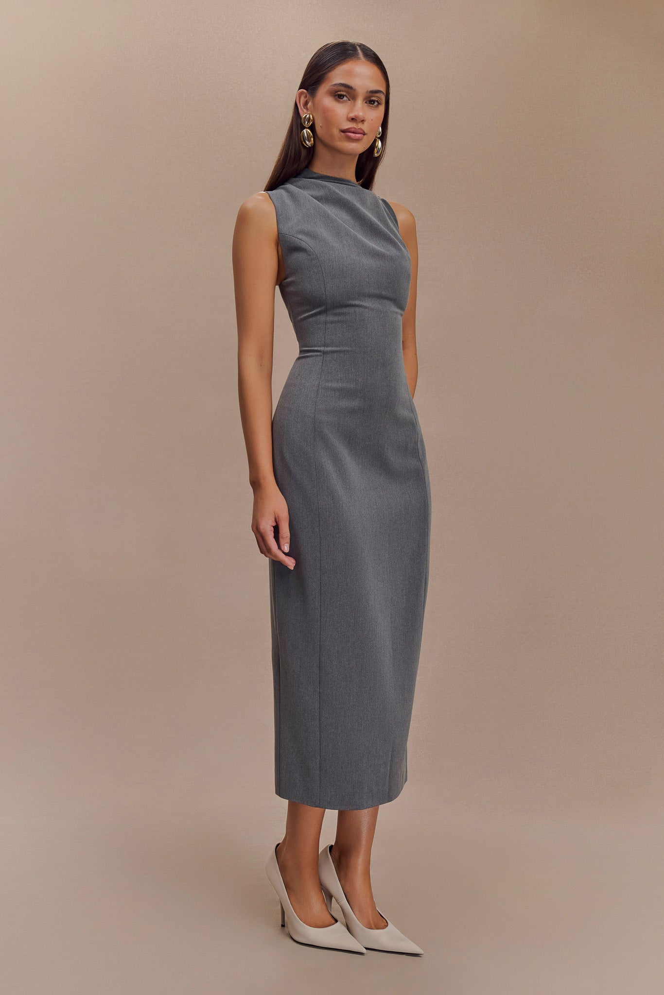 Taylor Draped Stretch Crepe Maxi Dress - Charcoal Marle