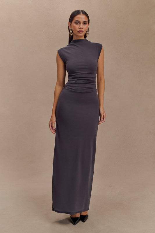 Elliot High Neck Sleeveless Maxi Dress - Dark Charcoal