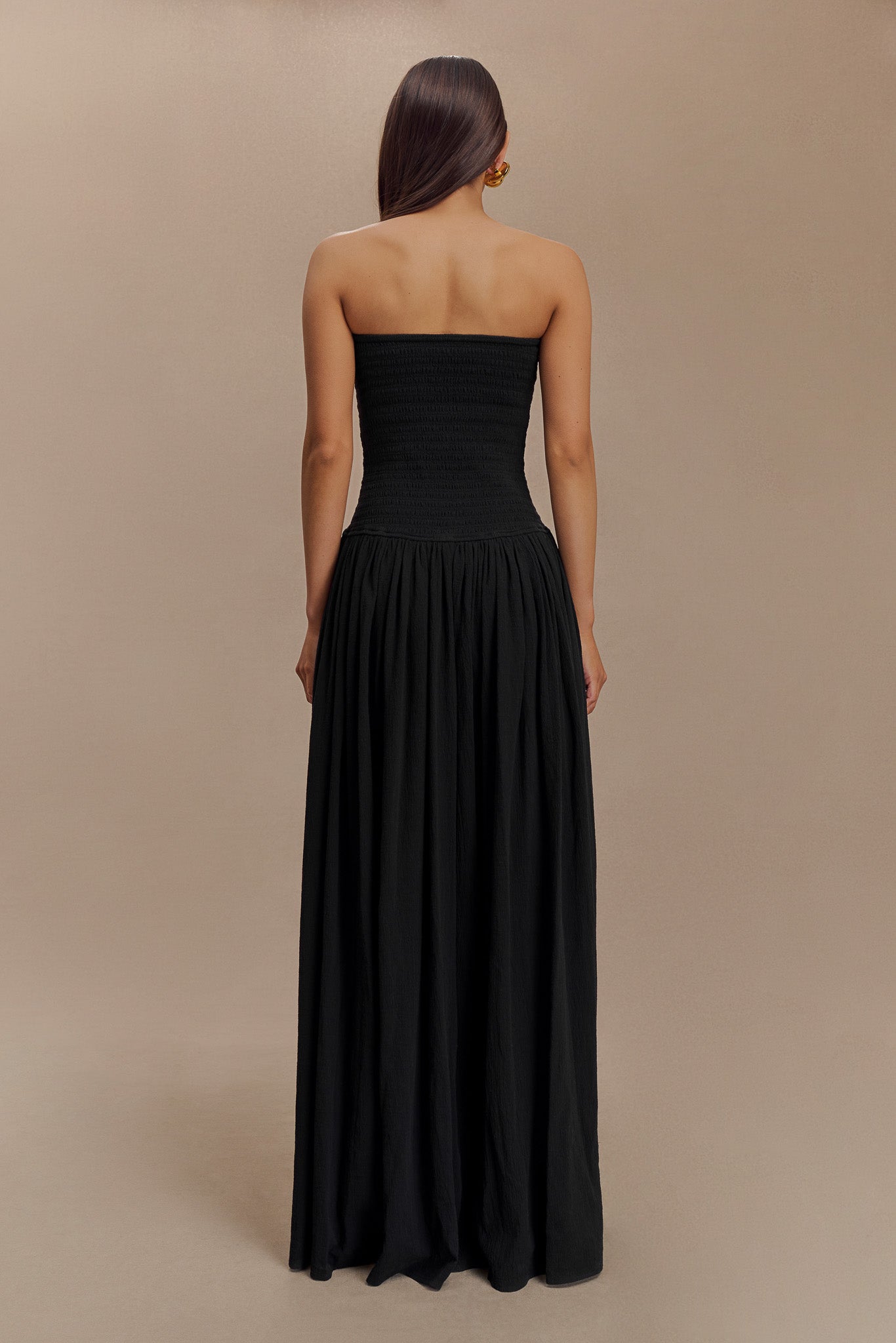 Maureen Cotton Shirring Maxi Dress - Black