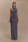 Priya Slinky Ruched Halter Maxi Dress - Navy