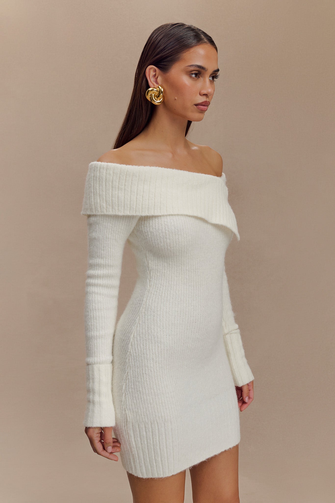 Stephanie Asymmetric Knit Mini Dress - Ivory